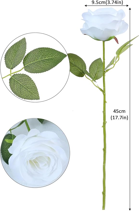 12pcs Roses Artificial Flowers White Silk Roses with Long Stems Fake Flowers for Wedding Bouquet Centerpices Decorations Party Bridal Baby Shower Home Decor