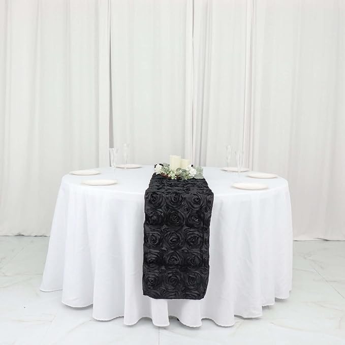 Efavormart Wonderland Rosette Premium Table Runners for Weddings Party Banquets Decor Fit Rectangle and Round Table - Black