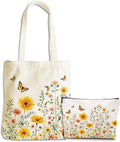 Flower Plant Lover Gifts for Women Canvas Tote Bag with Makeup Bag Cosmetic Bags Grocery Bags for Shopping Christmas