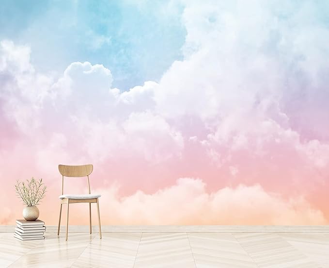 Cliouar-Sun and Cloud Background with a Pastel Colored Wall Mural Wallpaper Peel and Stick 90" x 67"