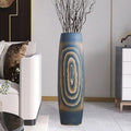 Tall Blue Floor Vase 31 inches, Handmade Large Ceramic Vases for Home Decor Living Room, Imitation Wood Grain Decorative Vases Wide Mouth Opening Corner Vase for Pampas Grass