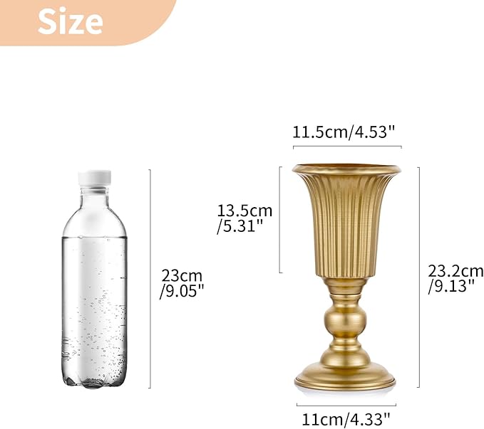 Nuptio Pcs of 2 Flowered Metal Trumpet Vase Elegant Wedding Centerpieces Vase for Wedding Party Decoration, 23.2cm/9.13" Tall Artificial Flower Arrangements for Anniversary Ceremony