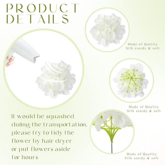 Unittype Silk Hydrangea Artificial Flowers Heads with Stems Faux Hydrangea Flowers for Wedding Centerpieces Bouquets DIY Floral Decorations for Home Indoor(White,100 Pieces)