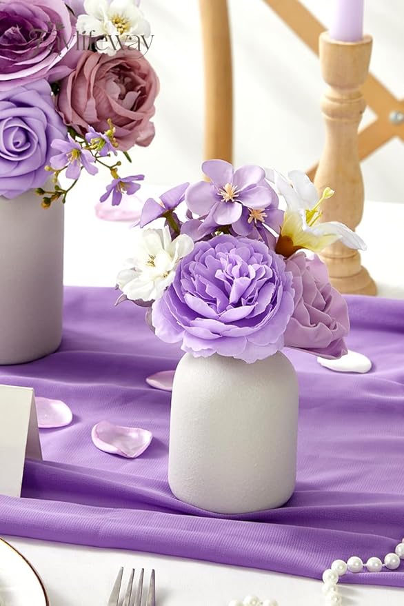 Artificial Flowers, Purple Silk Flowers for DIY Wedding Bridal Bouquets, Fake Cake Flowers for Centerpieces,Baby Shower, Table Arrangement, Home Party Decorations