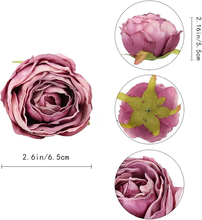 IPOPU Roses Heads Dried Silk Flowers 25PCS Fake Roses Heads for Floral Arrangements Roses Artificial Flowers for Silk Bouquet Bulk Wedding Flowers in Purple Bulk Silk Roses (Light Pink Purple Mixed)