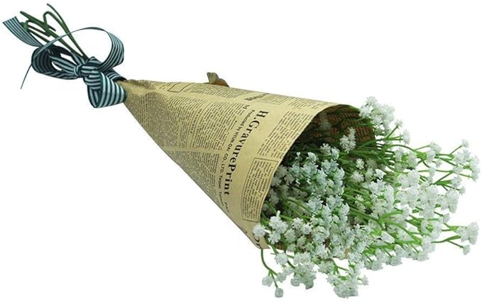 PASYOU Artificial Baby Breath Flowers Plastic Fake Gypsophila for Indoor Outdoor Wedding Bridal Bouquet Home Garden Party DIY Wreath Table Arrangement Decoration Pot Planter Filler White 4 pcs
