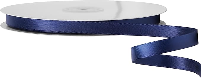LIUYAXI Navy Blue Double Faced Satin Ribbon, 3/8" X Continuous 100 Yards, Ribbons Perfect for Gift Wrapping Bows Bouquet Wedding Decor DIY Craft and More