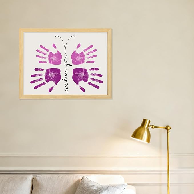 DIY Flower Bouquet Handprint Craft Kit for Grandma, Unique Gifts for Grandma, Birthday Gifts for Mom Grandma Nana Mimi, Thanksgiving (12" x 16", 2 Art Papers, Wood Frame)