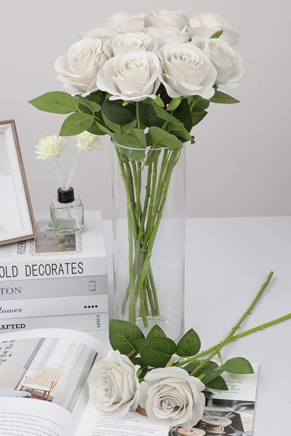 30pcs Roses Artificial Flowers Nude Silk Roses with Long Stems Fake Flowers for Wedding Bouquet Centerpices Decorations Party Bridal Baby Shower Home Decor