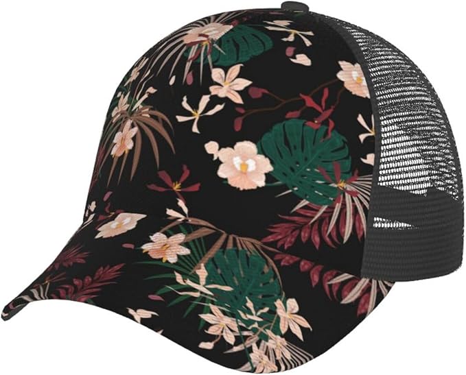 Tropical Pink Flowers Hats Women Men Hawaii Trucker Hat Adjustable Snapback Mesh Baseball Cap Hat