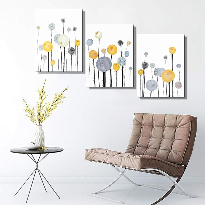 Abstract Flowers Watercolor Painting 3 Piece Framed Canvas Wall Art for Living Room, Bathroom, Office, Kitchen - Large Size Home Decor Artwork for Bedroom Decoration