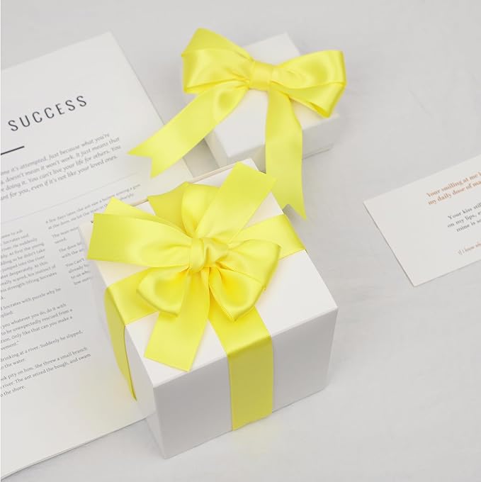 Lemon Yellow Satin Ribbon, Double Faced 1 Inch X 50 Yards Lemon Yellow Ribbon, Premium Satin Ribbon for Gift Wrapping, Crafts, Hair Bow Making, Sewing, Flower Bouquet, Wedding Party Decor