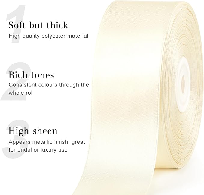 1-1/2 Inches 100 Yards Ivory Satin Ribbon, Solid Fabric Ribbon Roll for Flower Bouquets, Gift Wrapping, Wedding, Handmade Crafts
