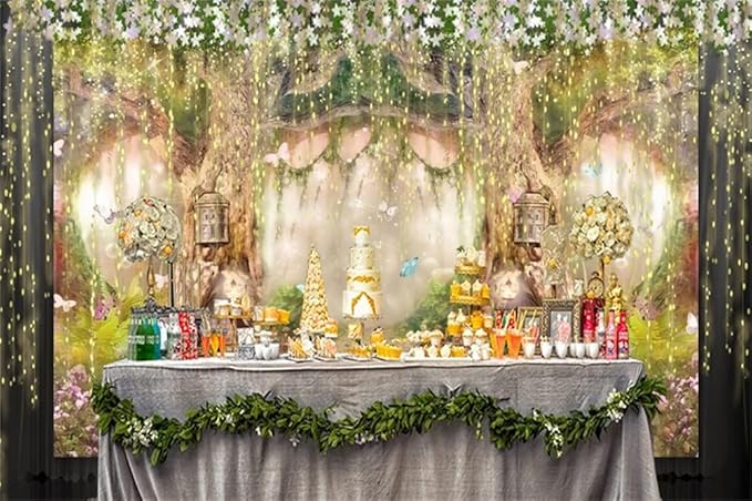 Leowefowa 7x5ft Polyester Spring Backdrop Fairy Enchanted Garden Fairytale Forest Jungle Photo Background for Party Photoshoot Baby Kid Girl Children Photography Studio Props Enchanted Forest Backdrop