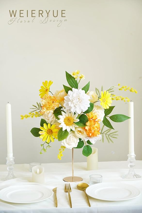 Yellow Artificial Flowers Combo Box Wedding Decor,Fake Flowers,Flowers for Decoration,Silk Flowers for Home Decor Indoor,Cake Flowers,Faux Flowers for Crafts