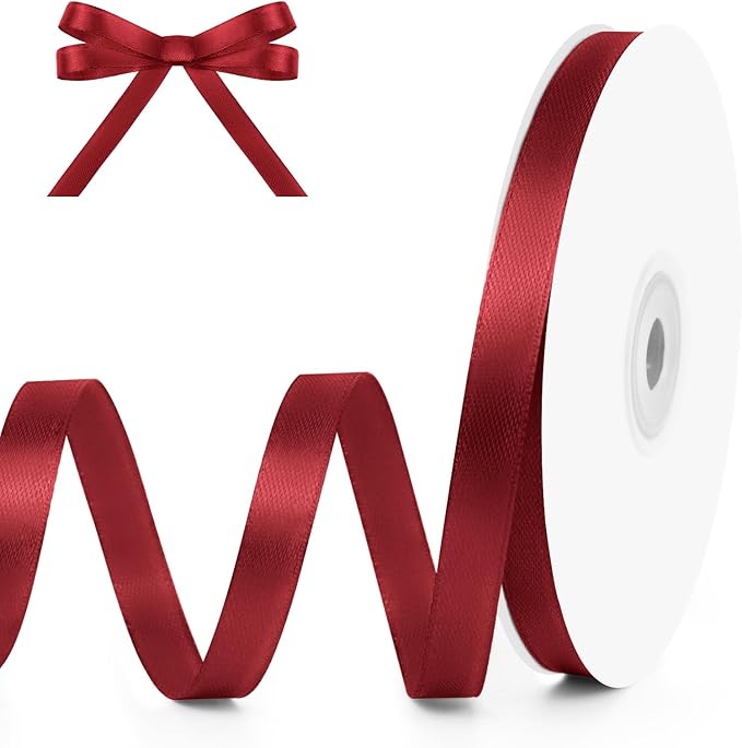 KMER LIFE 3/8" Wide x 50 Yards Wine Red Single Faced Polyester Satin Ribbon, Wine Red Satin Ribbon Perfect for Wedding Decor, Wreath, Crafts, Gift Wrapping & Other Projects (Wine Red)