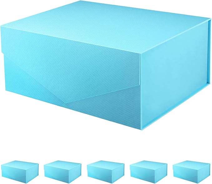 PACKHOME 6 Gift Boxes 9x6.5x3.8 Inches, Rectangle Collapsible Boxes with Magnetic Lids for Gift Packaging (Matte Blue, Grain Texture)