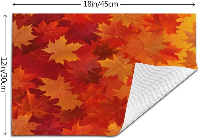 PVC Placemats Set of 1 Wipeable Table Mats Washable Heat Resistant Non Slip Vinyl Dining Table Mat for Kitchen Indoor Outdoor Patio Farmhouse Place Mats Orange Thanksgiving Maple Decorative
