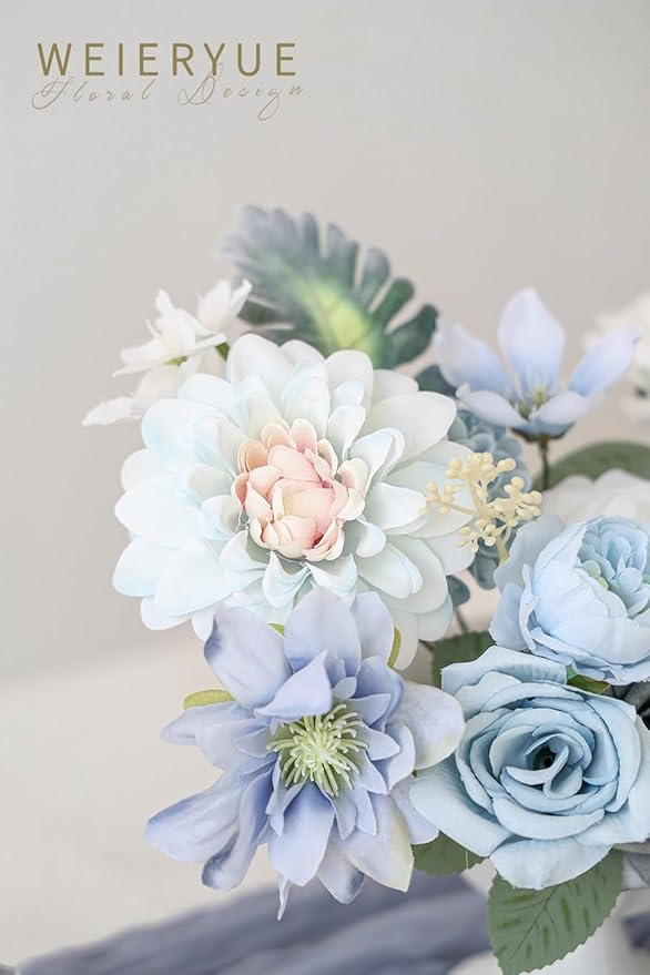 Artificial Flower Box Set Silk Fake Flowers DIY Center Cake Decoration Wedding Bouquet Corsage Home Decor Outdoor Decor Gift (Blue)