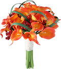 S_SSOY Wedding Bouquet Bride,Bride Bridal Bouquet Bridesmaid Artificial Flowers for Ceremony Anniversary Party Bridal Shower Decoration Wedding Bouquets (Orange Calla Lily)