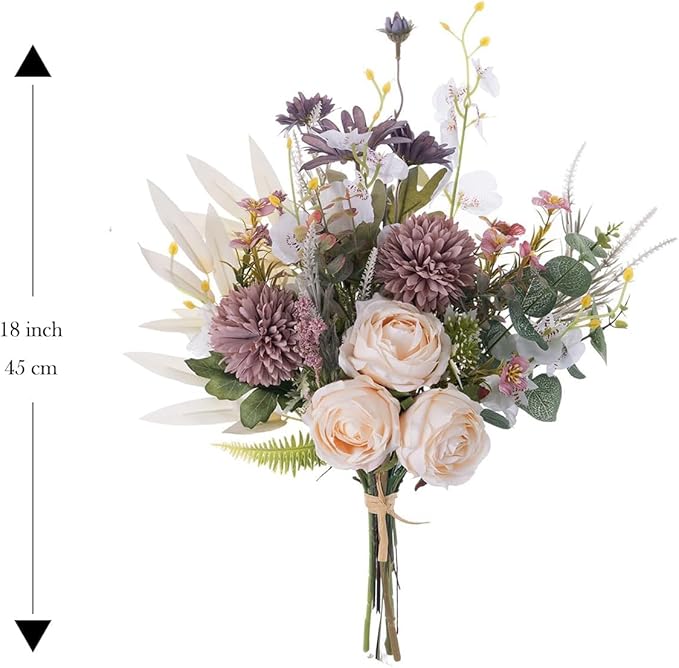 16-inch Artificial Fake Flowers Silk Table Arrangements Faux Plastic Floral Centerpieces for Home Kitchen with Roses, Dandelions, Chrysanthemum, Phalaenopsis, Eucalyptus, Sages, Orchids