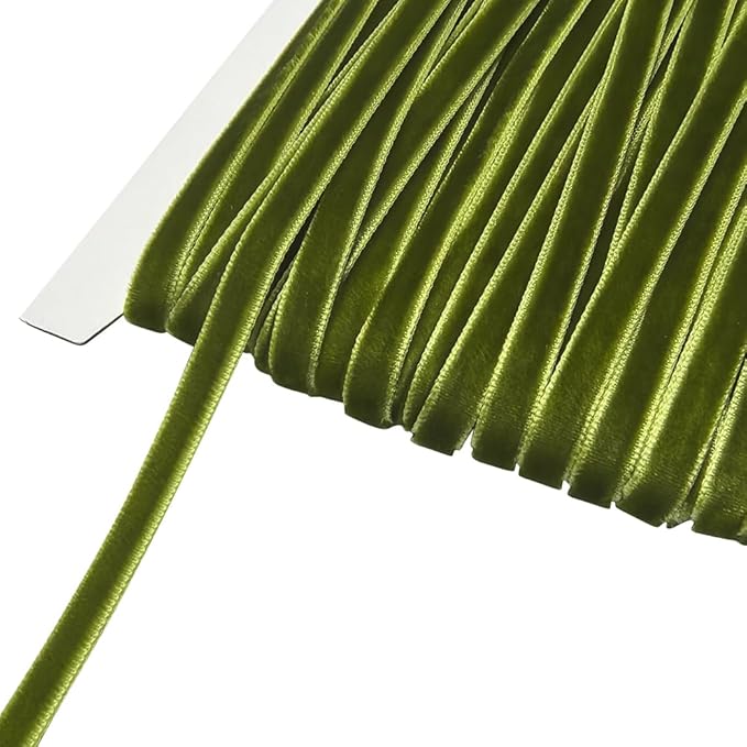 Chenkou Craft 25 Yards 1/4" Velvet Ribbon Lots Bulk (Olive, 1/4"(6mm))