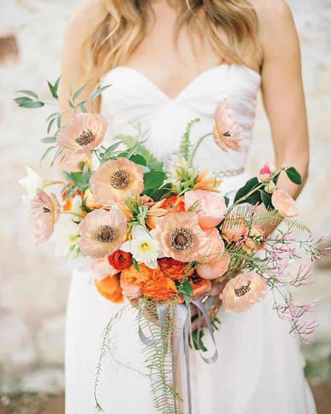 IPOPU Artificial Poppy Silk Flowers 6pcs Poppy Flowers Artificial Realistic Faux Flowers for Vase for Home Decor Indoor for Wedding Centerpieces Bridal Shower Party Decorations (Champagne)