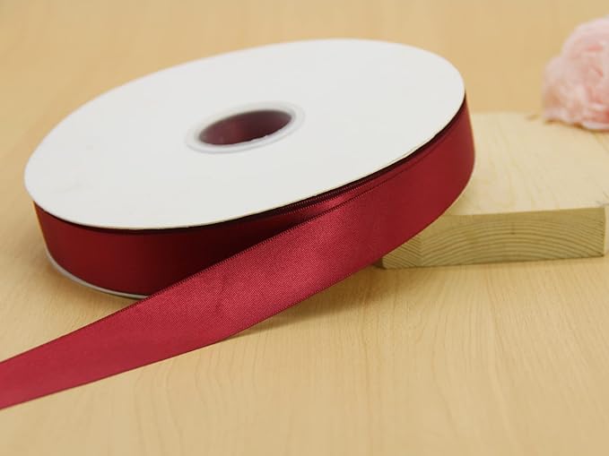 Maroon Double Faced Satin Ribbon 1 inch Flower Boutique Gift Wrapping Ribbon 25mm 100yards Continuous Fabric Silk Bow Ribbon- DIY Crafts Hair Headband-Sewing-Wedding Decorations-Valentine's Day