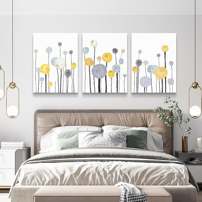 Abstract Flowers Watercolor Painting 3 Piece Framed Canvas Wall Art for Living Room, Bathroom, Office, Kitchen - Large Size Home Decor Artwork for Bedroom Decoration
