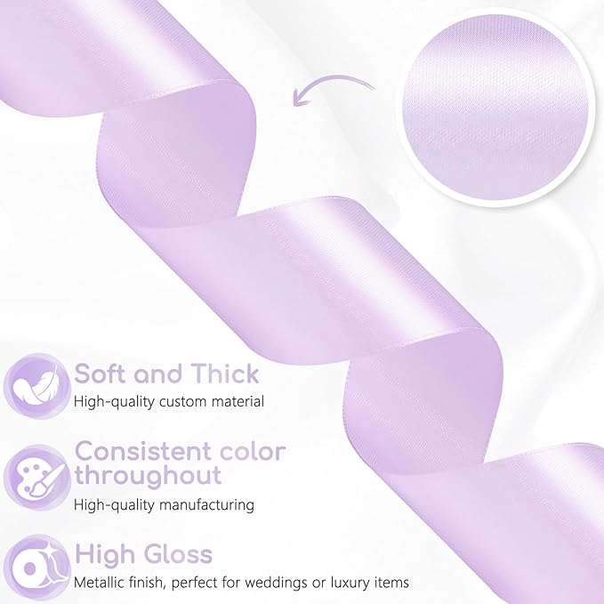 Light Purple Ribbon 1-1/2 Inch 30 Yards Solid Light Purple Satin Ribbon for Flower Bouquet, Fabric Ribbon for Gift Wrapping Crafts Hair Easter Wedding Christmas