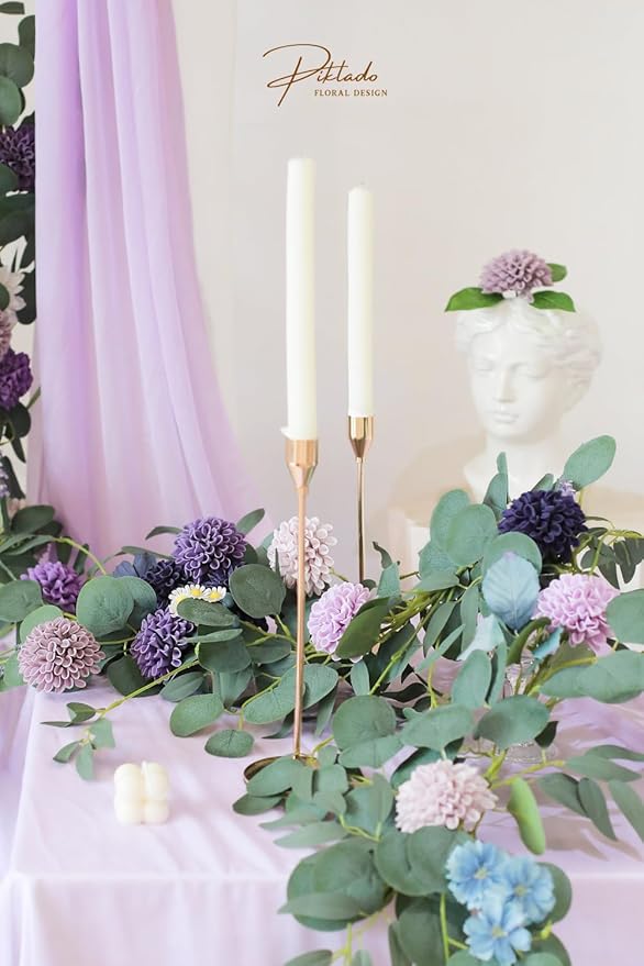 Artificial Wedding Dahlia Flowers 25 pcs Fake Roses with Stem for DIY Wedding Decor Centerpieces Arrangements Bouquets (Shades of Purple)
