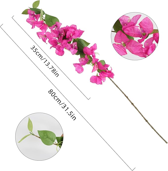 12PCS Bougainvillea Artificial Flowers 31.50" Long Stem Fake Silk Bougainvillea Branches Hot Pink Faux Hanging Flowers Vines for Wedding Centerpieces Home Garden DIY Decorations (Deep Pink)