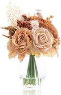 Artificial Flowers in Vase with Fake Water, Fake Terracotta Coffee Earth Tone Silk Rose Gold Berry Flowers Arrangement for Winter Home Decor Dining Table Centerpiece Wedding Christmas Party Gift