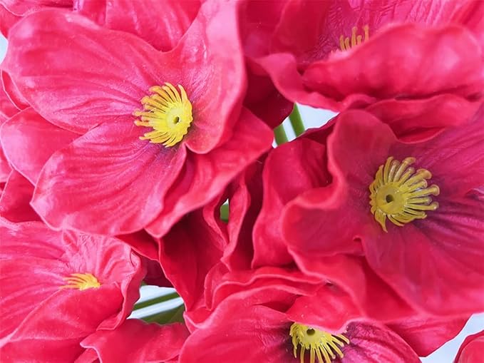 10 PCS High Quaulity Fresh Artificial Mini Real Touch PU/ latex Corn Poppies Decorative Silk fake artificial poppy flowers for Wedding holiday Bridal Bouquet Home Party Decor bridesmaid (Red)