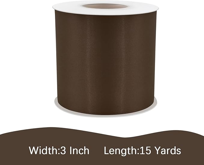 Brown Satin Ribbon 3 inch X 15 Yards Polyester Ribbon for Gift Wrapping Very Suitable for Weddings Party Hair Bow Invitation Decorations and More