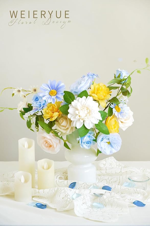 Blue Artificial Flowers Combo Box Wedding Decor,Fake Flowers,Flowers for Decoration,Silk Flowers for Home Decor Indoor,Cake Flowers,Faux Flowers for Crafts