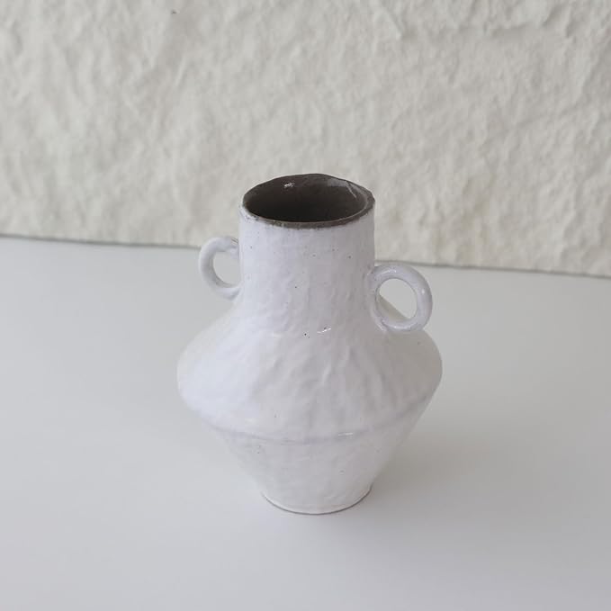 Rustic Small Ceramic Vase, Handcrafted Black Farmhouse Vase, Wabi Sabi Pottery Decor for Kitchen, Bedroom, Office, Living Room, Bathroom, Shelf Centerpiece Table