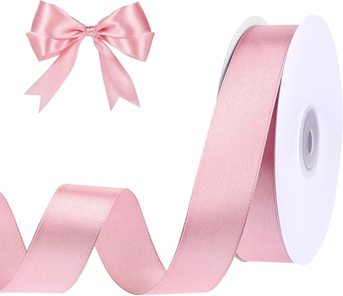 Pink Ribbon 1 Inch 50 Yards Pink Bows Satin Ribbon for Leis Hair Garland Crafts Garden Decor Baby Shower Wedding Christmas Gift Wrapping Decorations