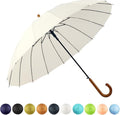 SoulRain 16 Ribs 48" Stick Umbrella Auto Open Solid Color Fashionable and Simple，Arc Classic Wood Handle，Windproof Unbreakable Stick Rain Umbrella