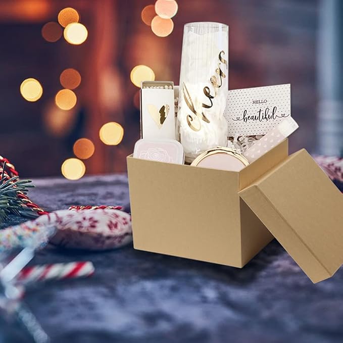 Briful Square Gift Boxes with Lids Set of 3 Brown Gift Box Assorted Sizes Nesting Gift Boxes for Presents Birthday Bridesmaid Wedding Valentines Christmas Party Favor Boxes