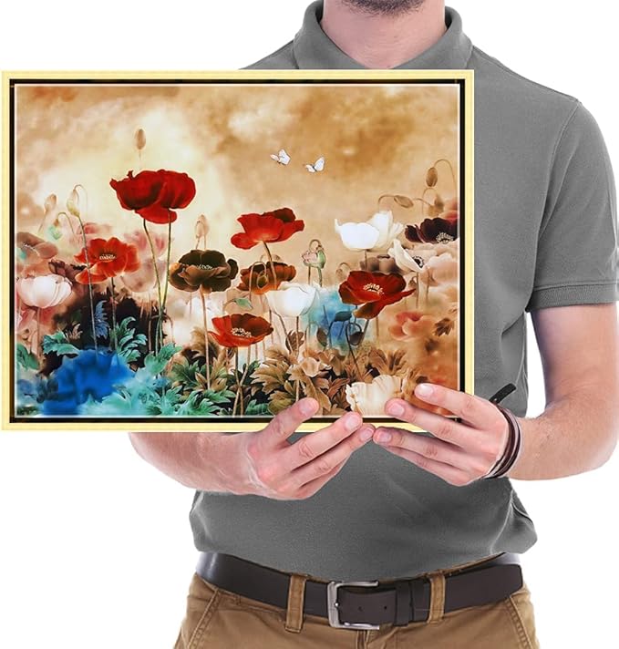 Wieco Art Framed Wall Art Blooming Poppies Canvas Prints Wall Art Colorful Flowers Pictures Paintings for Living Room Bedroom Bathroom Home Decorations Floral Giclee Artwork