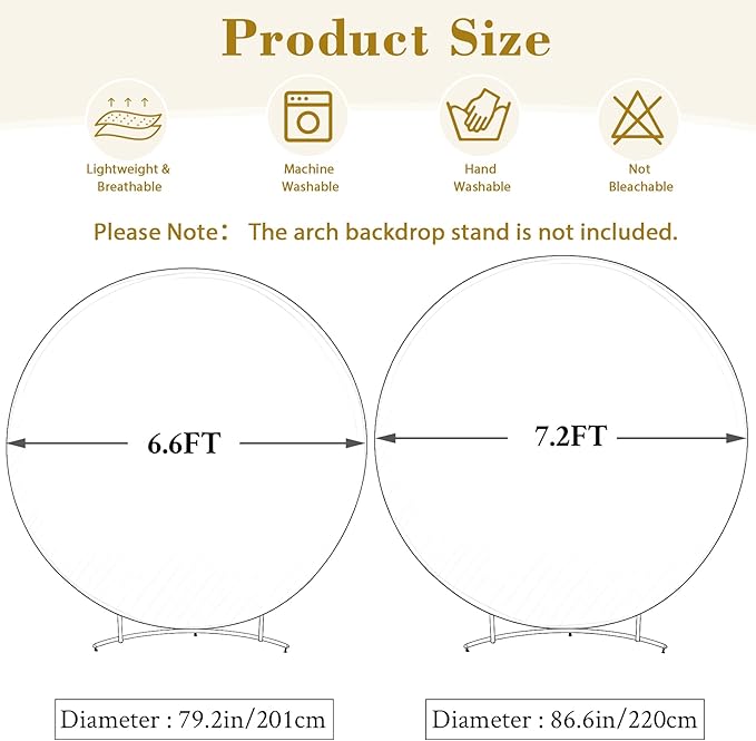 7.2 FT Baby Blue Round Backdrop Cover with Lights String for Circle Arch Stand, Circle Backdrop Covers with LED Fairy Lights for Wedding Baby Shower Boy Birthday Party Photo Shoot Background