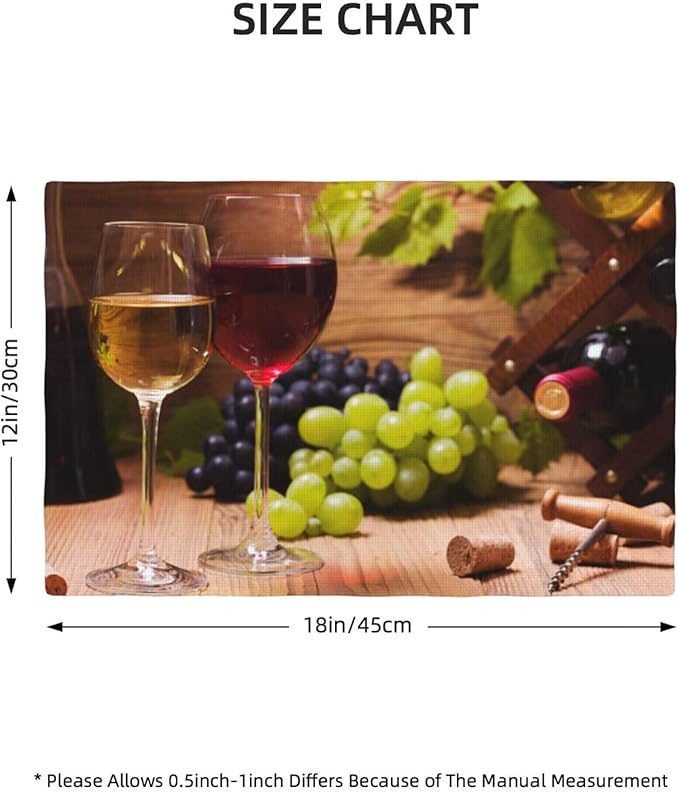 Wine Linen Placemats Set of 4 Red and White Wine Retro Country Placemat Indoor Outdoor Party Home Desktop Kitchen Dining Room Decoration 12x18 Inch