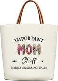 Canvas Tote Bag for Women, Important Stuff Bag with Leather Handle, Reusable Grocery Bags for Shopping Beach Travel