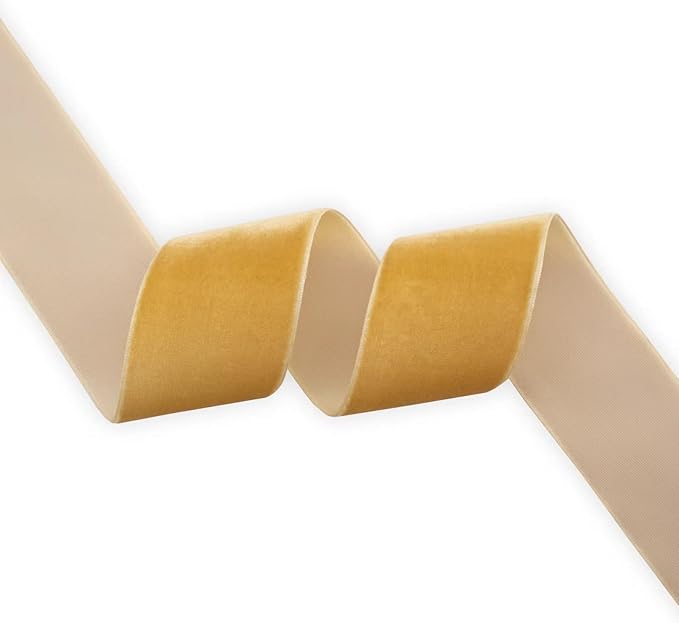 Nylon Velvet Ribbon Single Faced,1 1/2 Inch X 25Yards Spool (Gold)