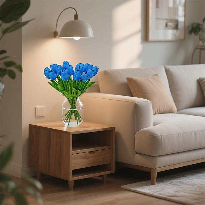 20pcs Fake Tulips Artificial Flowers Faux Flowers PU Faux tulips 13.5 Inch Mother's Day Easter Valentine’S Day Gifts in Home Kitchen Spring Decorations For Home (Sky Blue)