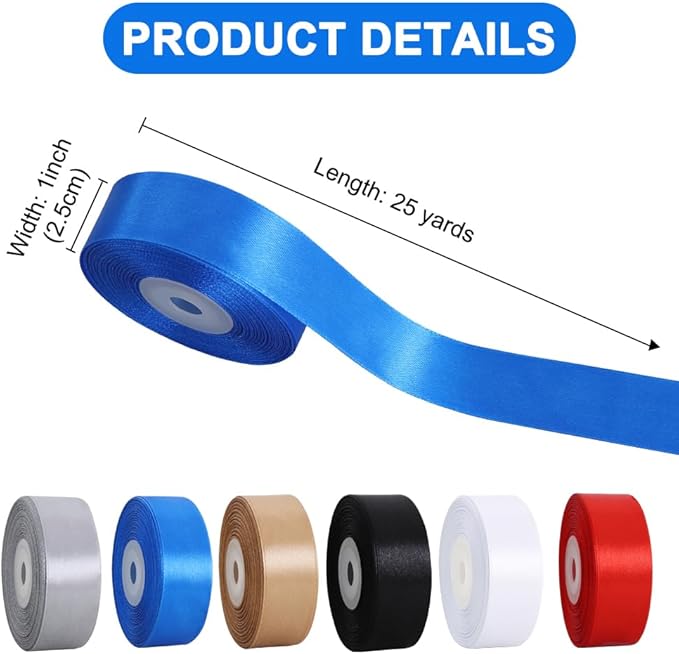 TONIFUL Royal Blue Satin Ribbon 1 Inch X 25yds Solid Silk Ribbons for Gift Wrapping, Craft, Floral Bouquets, Valentine's Day Christmas Gift Wrapping, Party Wedding Decoration