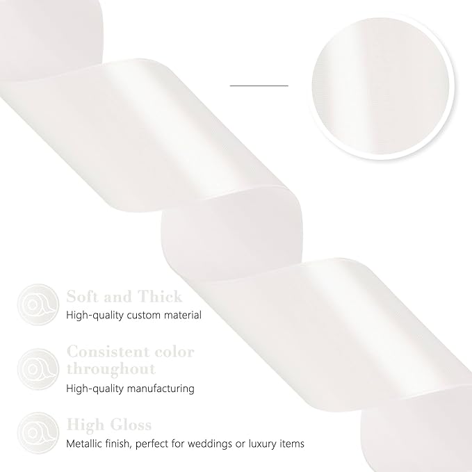 White Satin Ribbon 2 Inch 60 Yards, Versatile Solid Polyester Ribbon for Flower Bouquet, Wedding, Crafts, Gift Wrapping, Baby Shower, DIY Bows and Outdoor Decor
