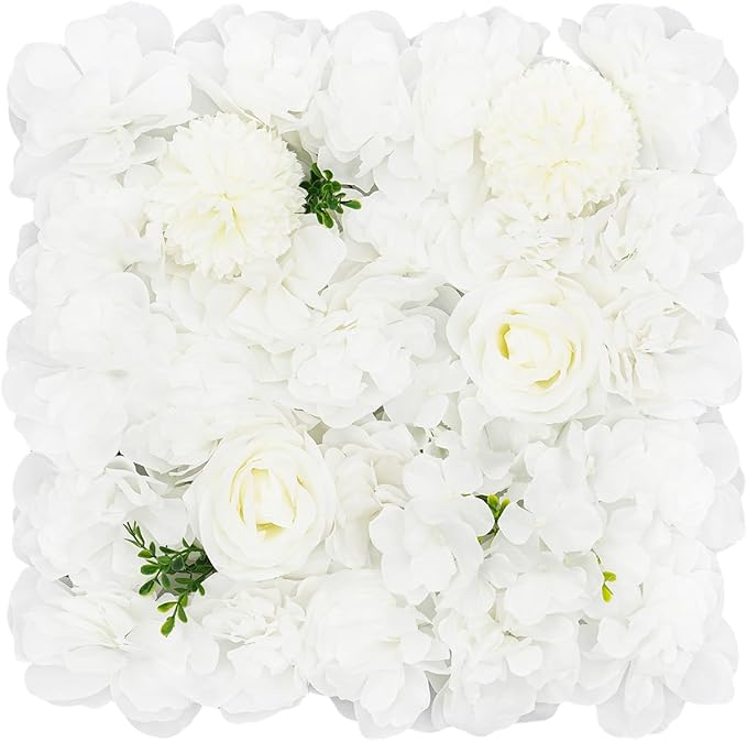 White Flower Wall White Flower Backdrop Artificial Flower Wall Backdrop 3D Floral Panels for Home Party Wedding Room Decoration 12 Pcs (38x38cm/White)