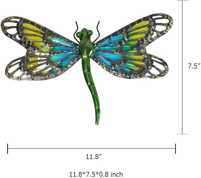 HONGLAND 2Pcs Metal Dragonfly Wall Decor Outdoor Dragonfly Wall Art Glass Sculpture for Home Garden,Gradient Blue&Green